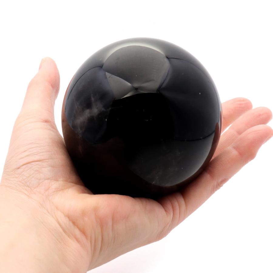 モリオン 黒水晶 丸玉 木製台座付き 直径 78mm 山東省産 天然石