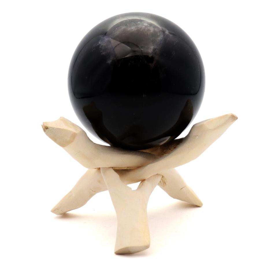 モリオン 黒水晶 丸玉 木製台座付き 直径 67mm 山東省産 天然石