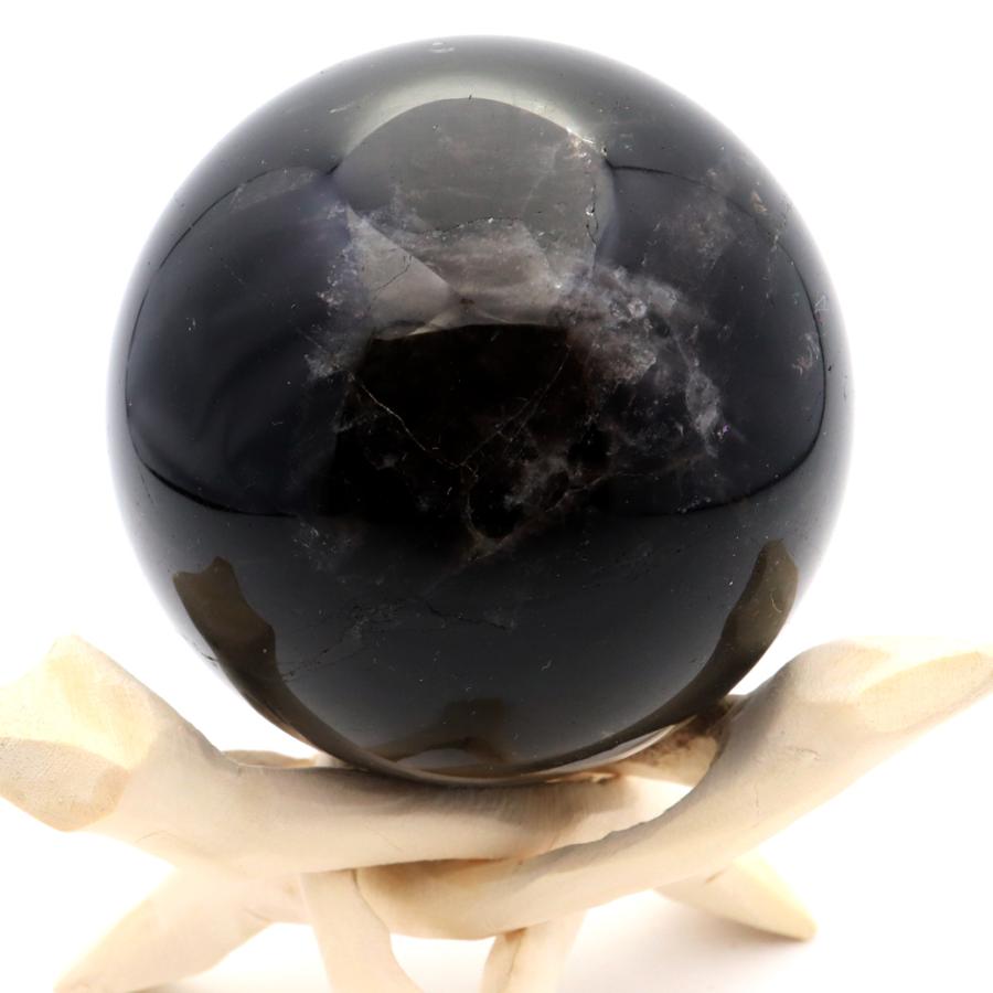 モリオン 黒水晶 丸玉 木製台座付き 直径 67mm 山東省産 天然石