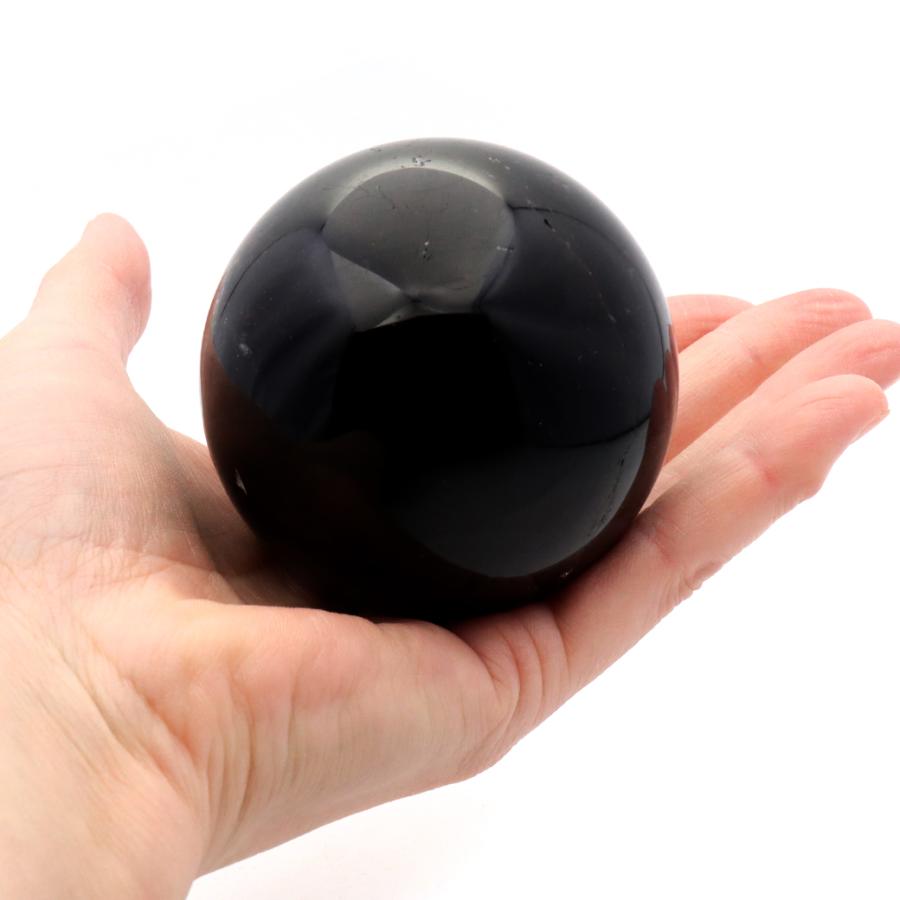 モリオン 黒水晶 丸玉 木製台座付き 直径 67mm 山東省産 天然石