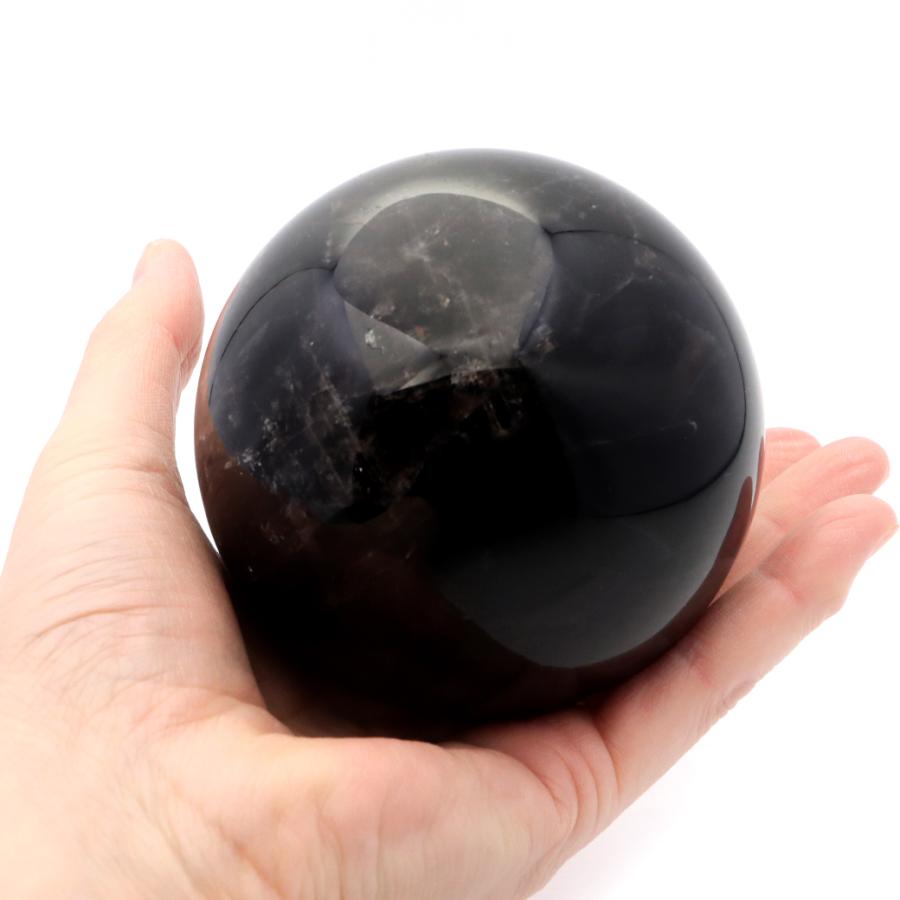 モリオン 黒水晶 丸玉 木製台座付き 直径 80mm 山東省産 天然石 