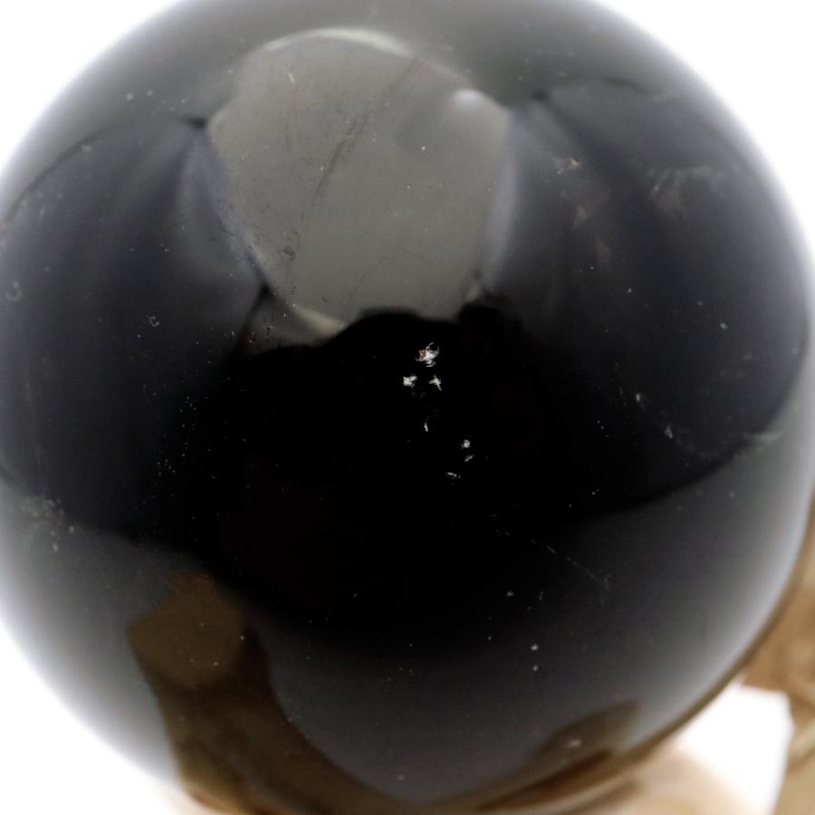 GOLD STONE モリオン 黒水晶 丸玉 木製台座付き 直径 50mm 山東省産