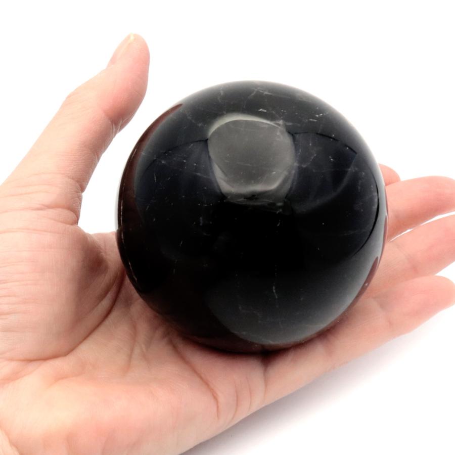 モリオン 黒水晶 丸玉 木製台座付き 直径 70mm 山東省産 天然石 