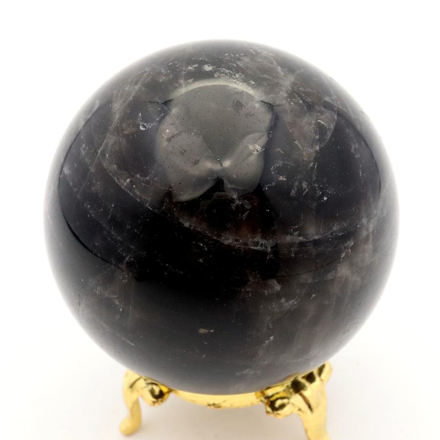 GOLD STONE モリオン 黒水晶 丸玉 座付き 直径 58mm 山東省産 天然石