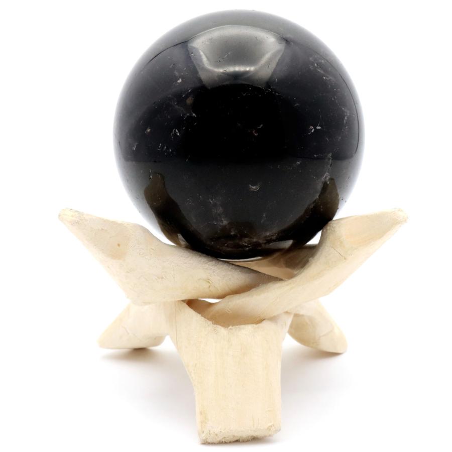 GOLD STONE モリオン 黒水晶 丸玉 木製台座付き 直径 69.8mm 山東省産