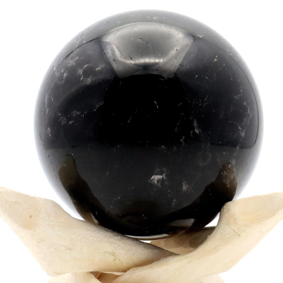 GOLD STONE モリオン 黒水晶 丸玉 木製台座付き 直径 69.8mm 山東省産