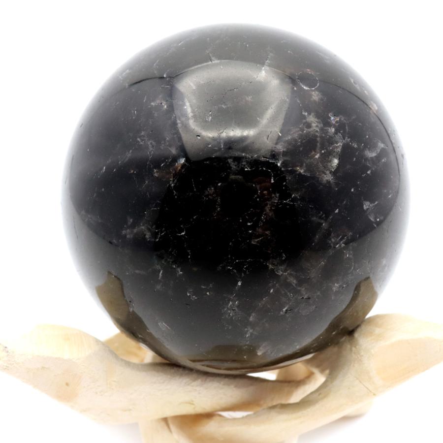 GOLD STONE モリオン 黒水晶 丸玉 木製台座付き 直径 69.8mm 山東省産