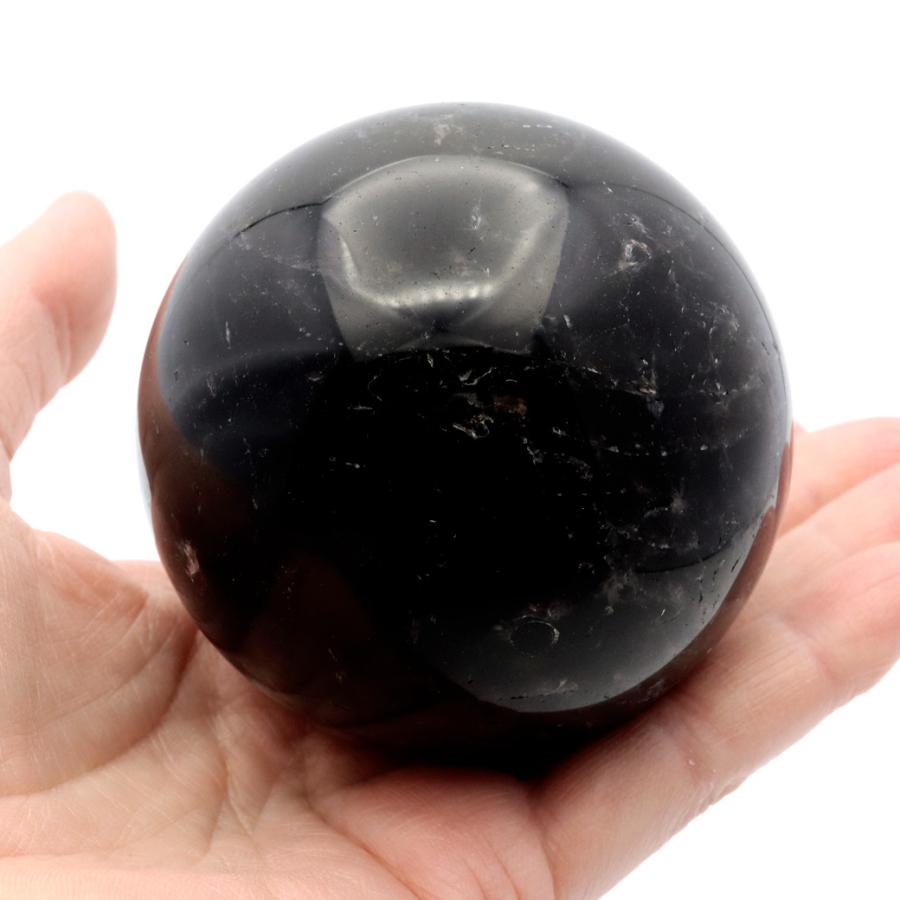 GOLD STONE モリオン 黒水晶 丸玉 木製台座付き 直径 69.8mm 山東省産