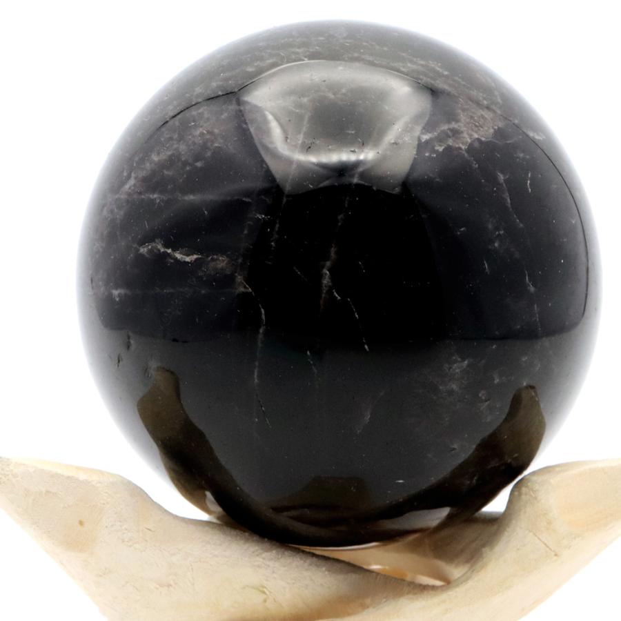 GOLD STONE モリオン 黒水晶 丸玉 木製台座付き 直径 72mm 山東省産