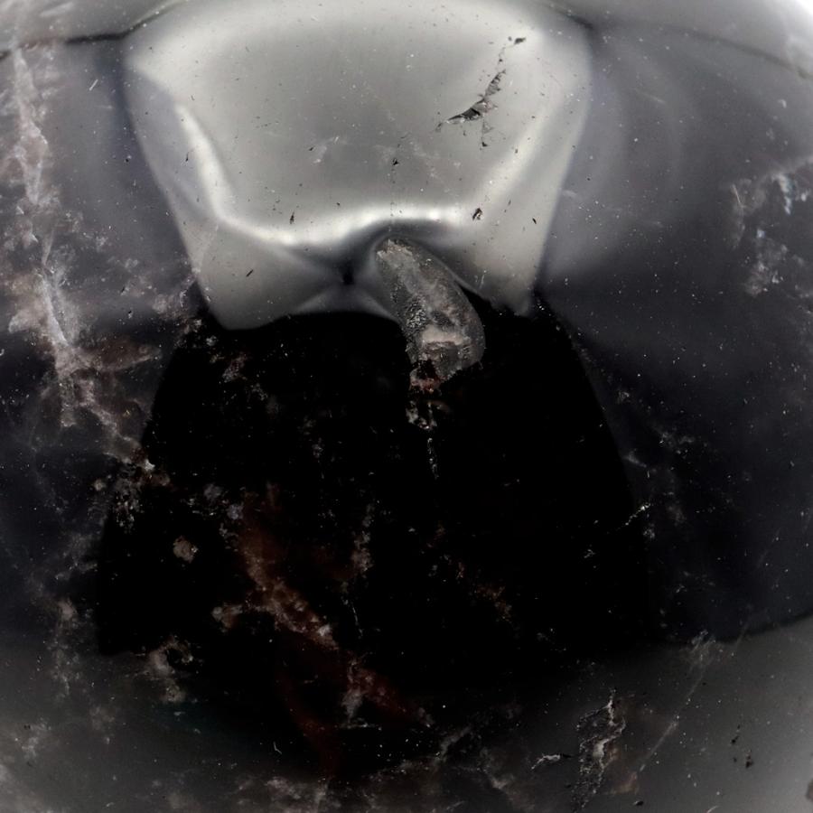 GOLD STONE モリオン 黒水晶 丸玉 木製台座付き 直径 72mm 山東省産