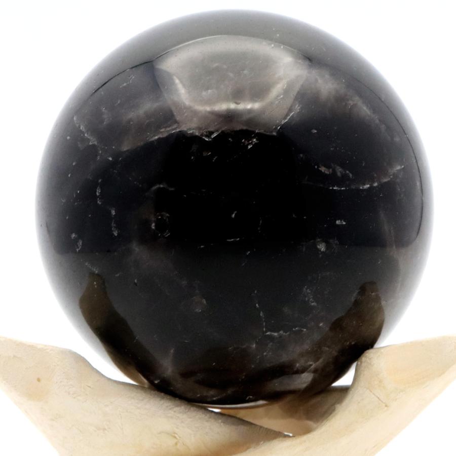 GOLD STONE モリオン 黒水晶 丸玉 木製台座付き 直径 74mm 山東省産