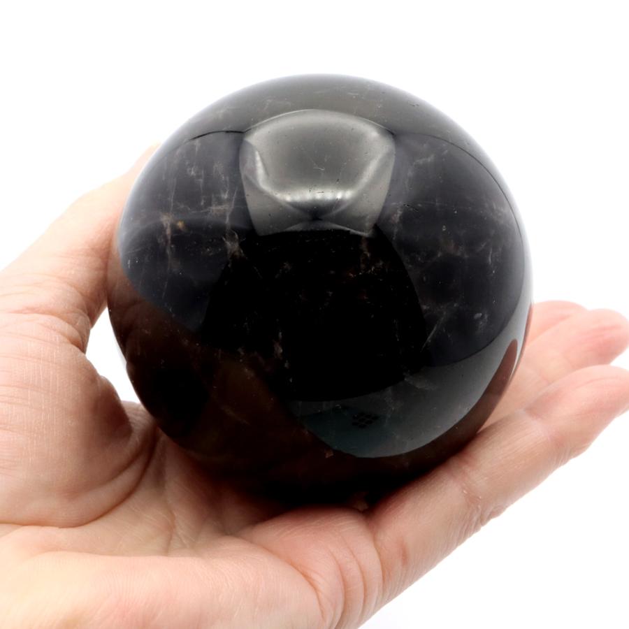 GOLD STONE モリオン 黒水晶 丸玉 木製台座付き 直径 75mm 山東省産