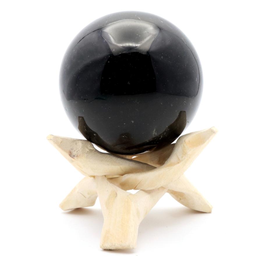 GOLD STONE モリオン 黒水晶 丸玉 木製台座付き 直径 78mm 山東省産