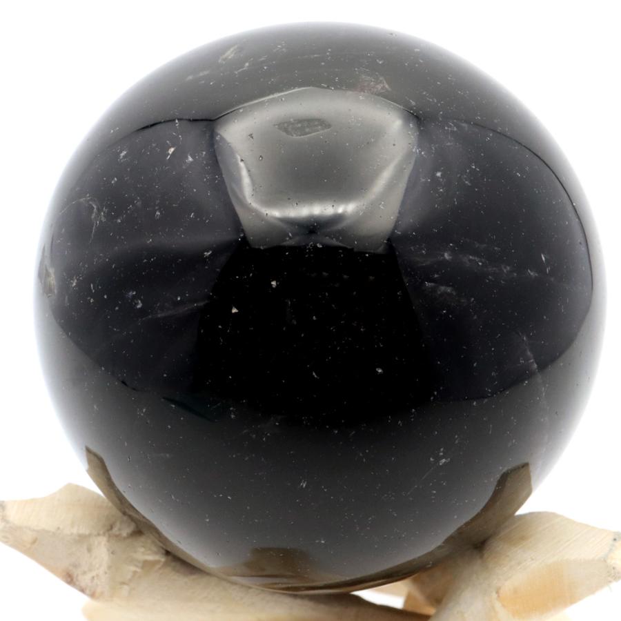 GOLD STONE モリオン 黒水晶 丸玉 木製台座付き 直径 78mm 山東省産