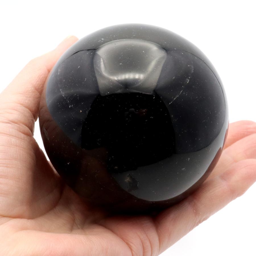 GOLD STONE モリオン 黒水晶 丸玉 木製台座付き 直径 78mm 山東省産