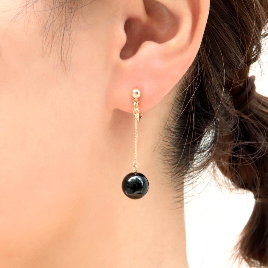 GOLD STONE モリオン イヤリング 黒水晶 揺れる 両耳用 レディース