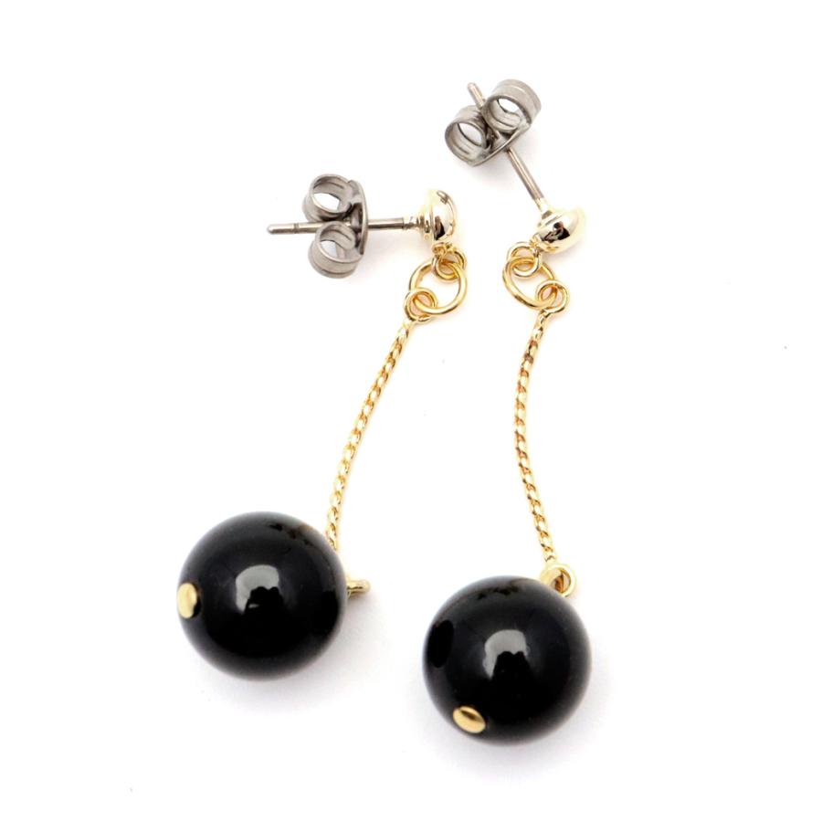 GOLD STONE モリオン ピアス 黒水晶 揺れる スタッドピアス 両耳用