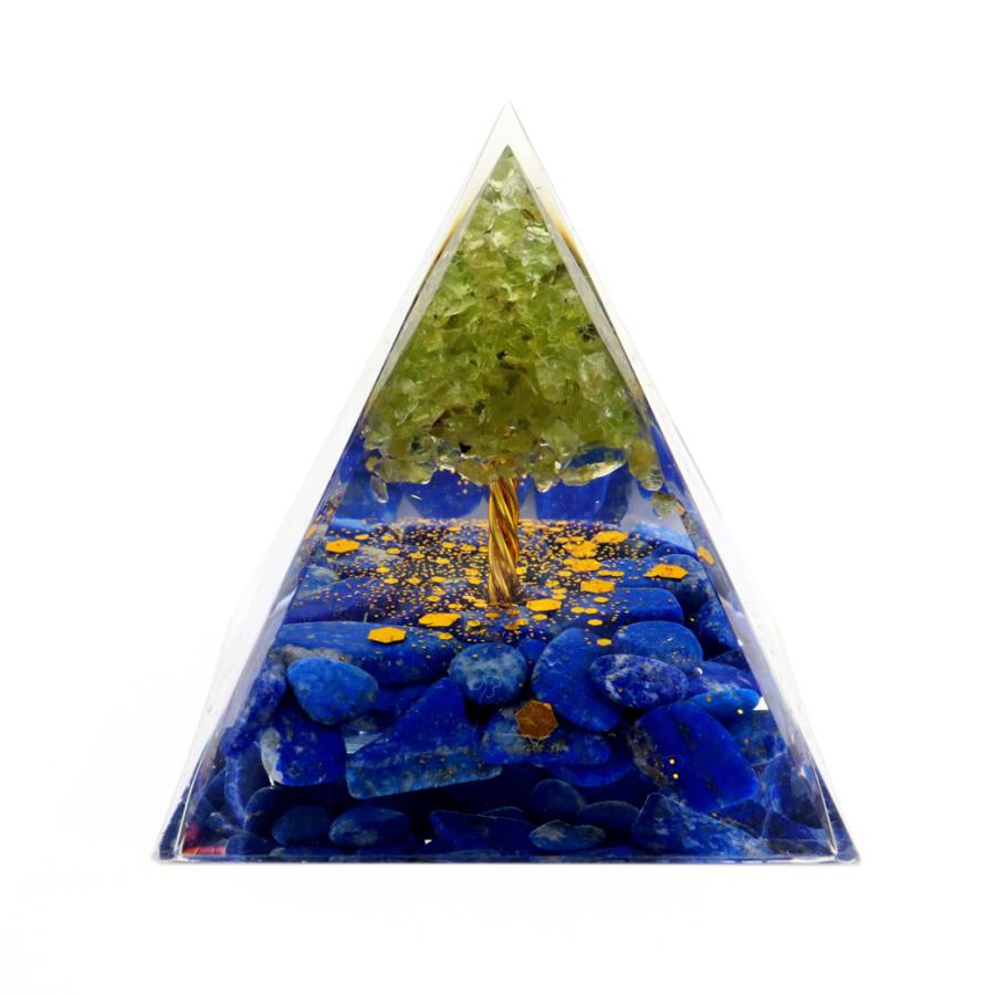 オルゴナイト ピラミッド 招財樹 ツリー 天然石 さざれ ラピスラズリ ペリドット 幅 約5cm orgonite pyramid  置物 パワーストーン｜goldstone｜02