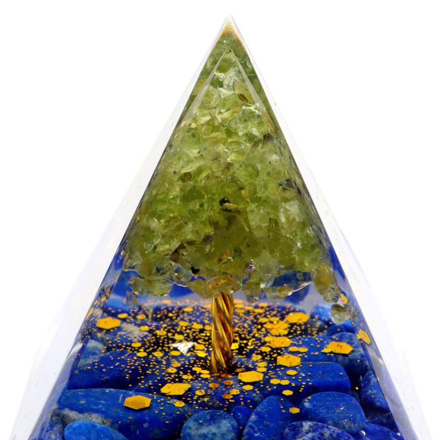 オルゴナイト ピラミッド 招財樹 ツリー 天然石 さざれ ラピスラズリ ペリドット 幅 約5cm orgonite pyramid  置物 パワーストーン｜goldstone｜03