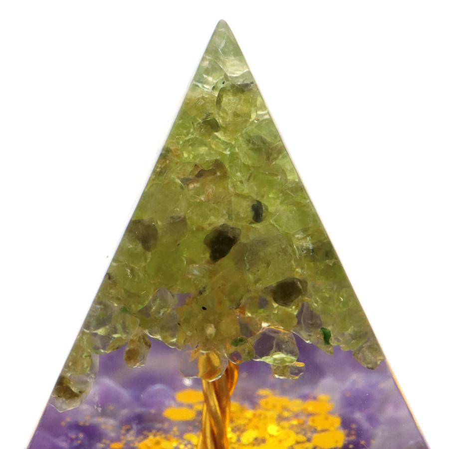 オルゴナイト ピラミッド 招財樹 ツリー 天然石 さざれ アメジスト ペリドット 幅 約5cm orgonite pyramid  置物 パワーストーン｜goldstone｜03