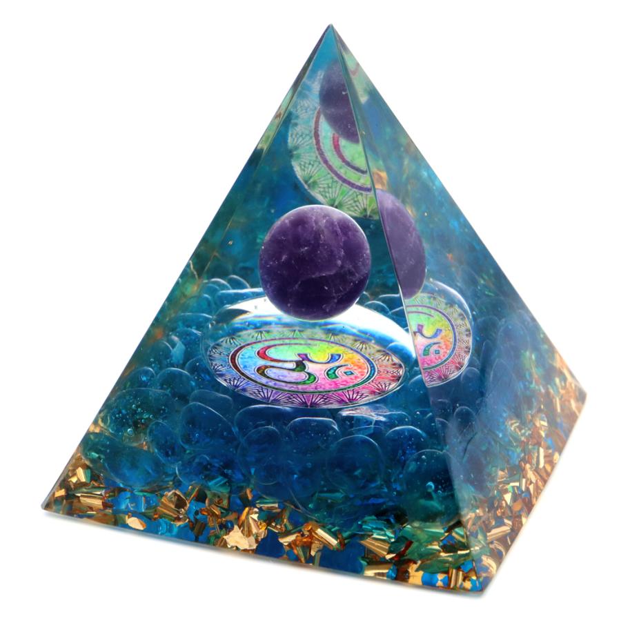 GOLD STONE オルゴナイト ピラミッド アメジスト 丸玉入り 紫水晶 幾何