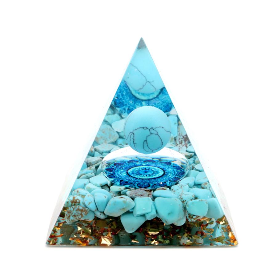 オルゴナイト ピラミッド ターコイズ トルコ石 さざれ 丸玉 orgonite pyramid  置物 天然石 パワーストーン 浄化 父の日 贈り物 プレゼント ギフト 贈り物｜goldstone｜02