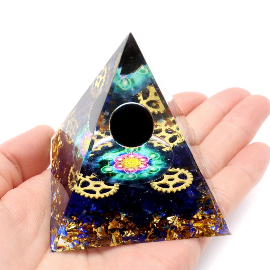 オルゴナイト ピラミッド 六芒星 歯車 幾何学模様 orgonite pyramid 金箔入り 置物 約6cm パワーストーン 浄化｜goldstone｜05