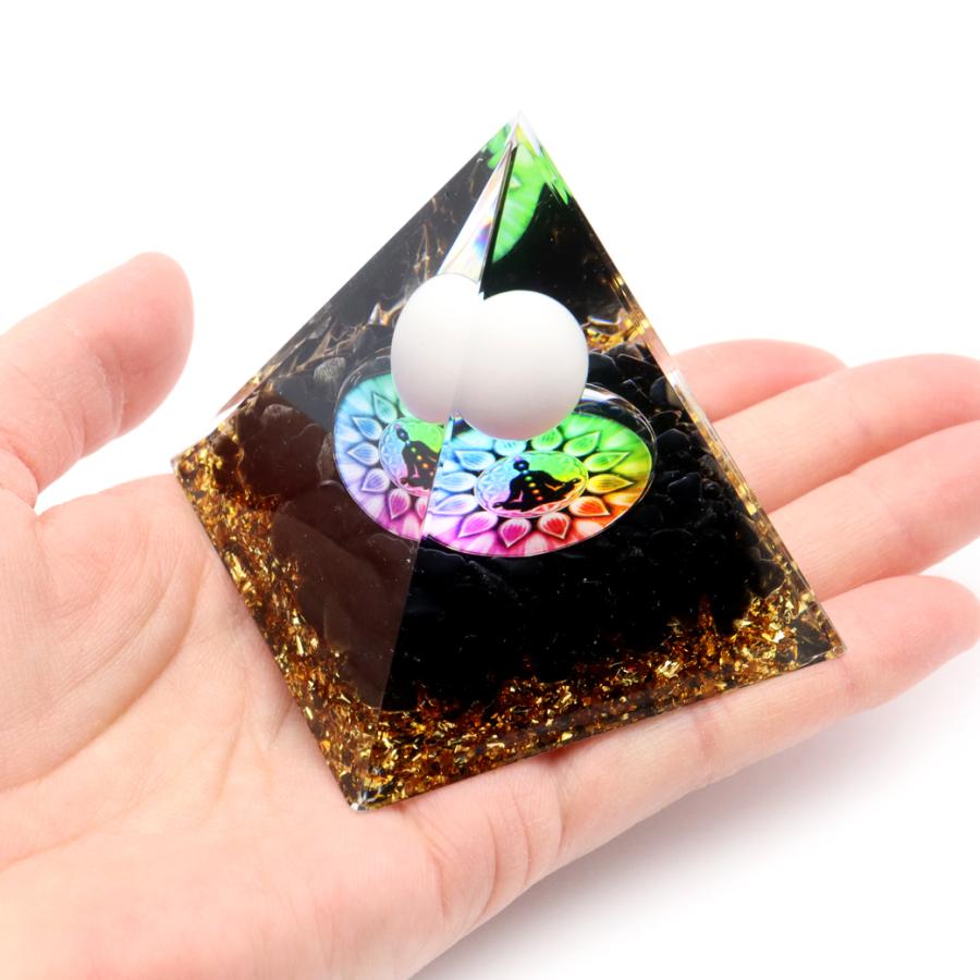 オルゴナイト ピラミッド オブシディアン さざれ 黒曜石 チャクラ orgonite pyramid  置物 天然石 パワーストーン 浄化 No29｜goldstone｜05