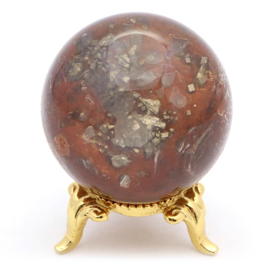 GOLD STONE パイライト イン ガーデンクォーツ 丸玉 40mm 台座付き