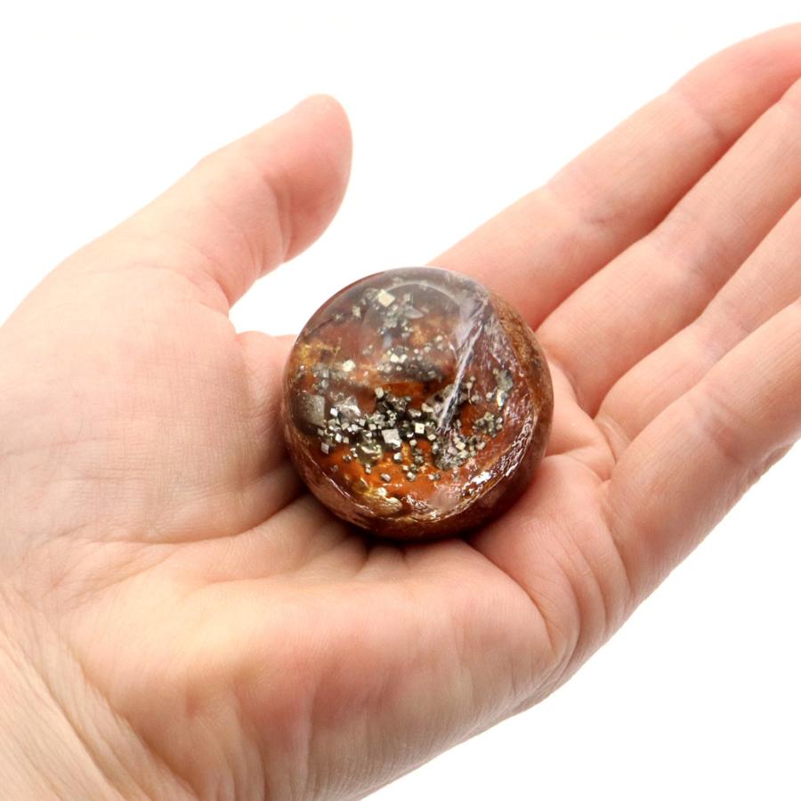 GOLD STONE パイライト イン ガーデンクォーツ 丸玉 34mm 台座付き