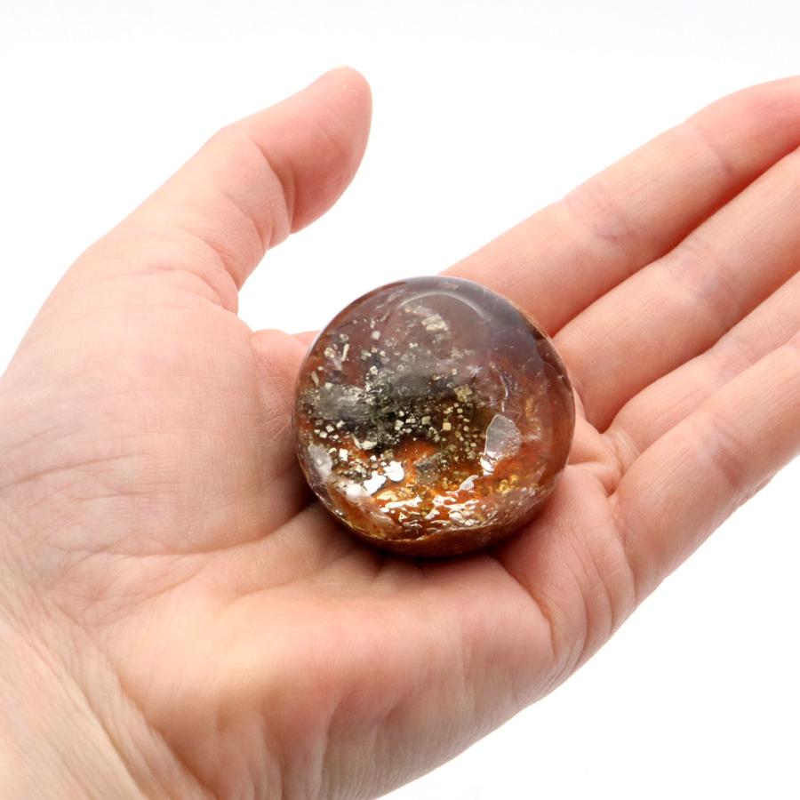 GOLD STONE パイライト イン ガーデンクォーツ 丸玉 39mm 台座付き 