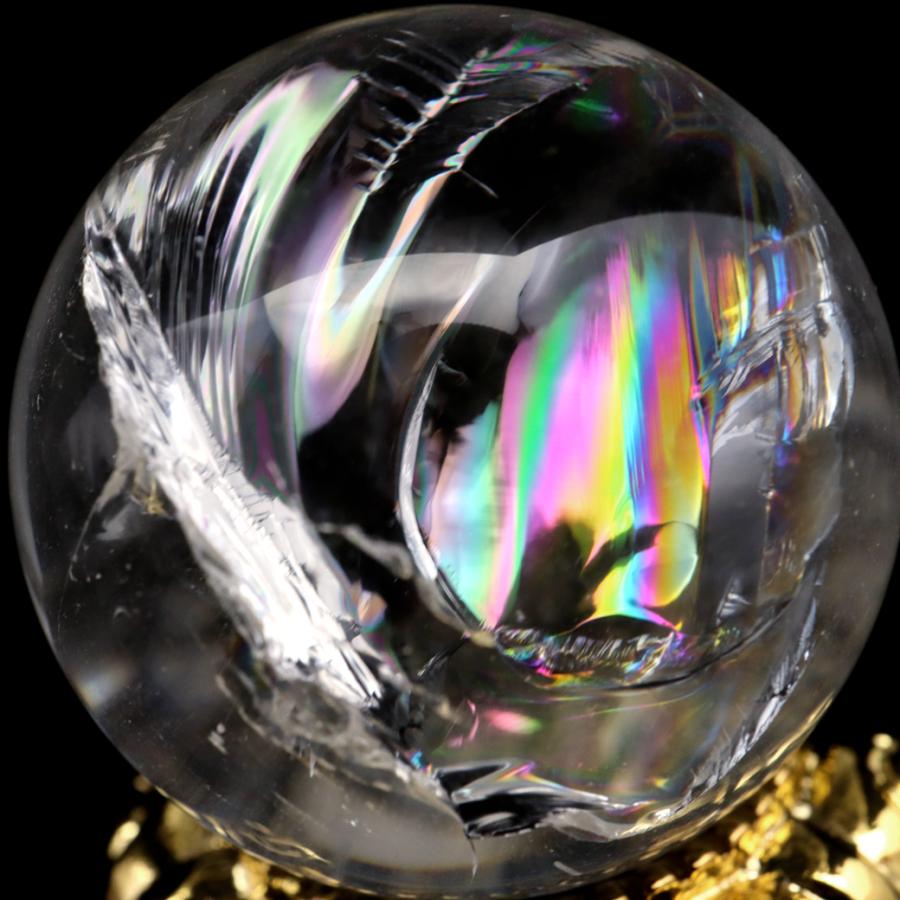 GOLD STONE アイリスクォーツ 丸玉 水晶 虹入り AA 天然 直径約