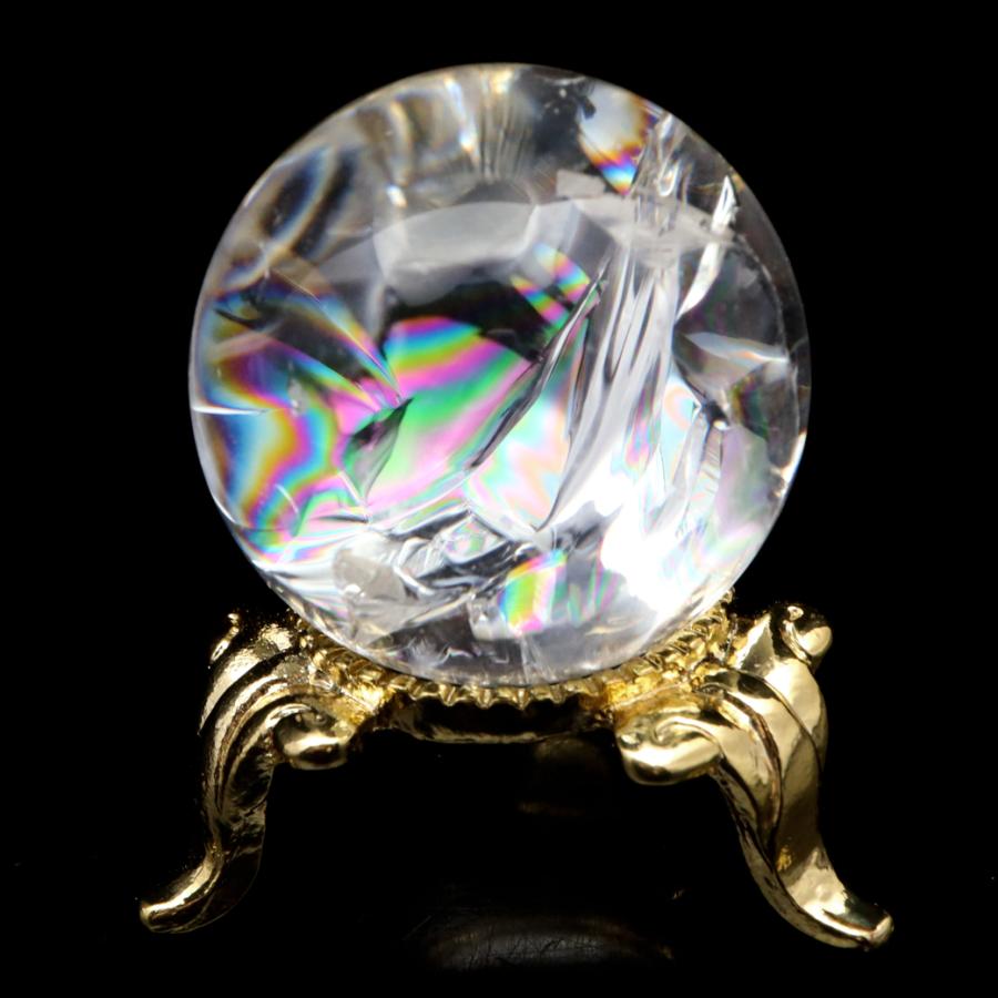 GOLD STONE アイリスクォーツ 丸玉 水晶 虹入り AA 天然 直径約28mm 