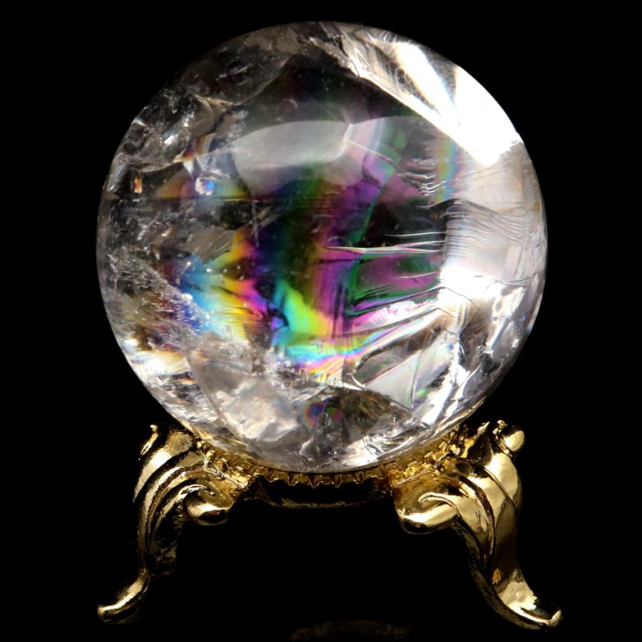 GOLD STONE アイリスクォーツ 丸玉 水晶 虹入り AA 天然 直径約
