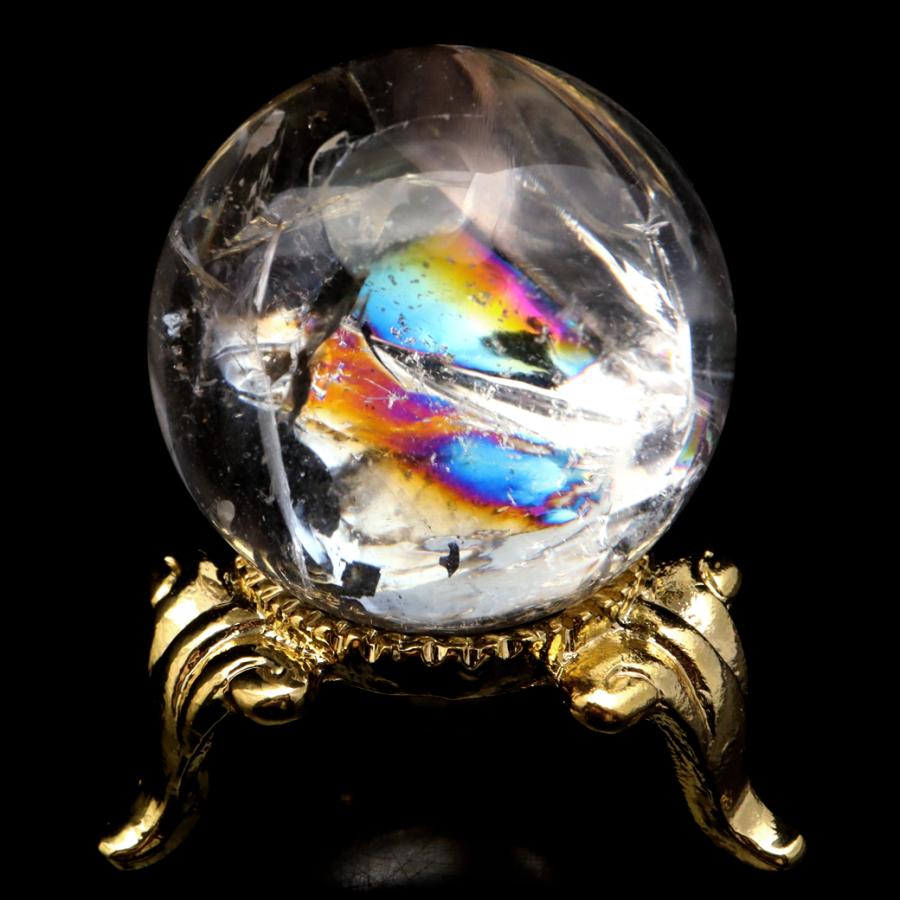 GOLD STONE アイリスクォーツ 丸玉 水晶 虹入り AA 天然 直径約28mm