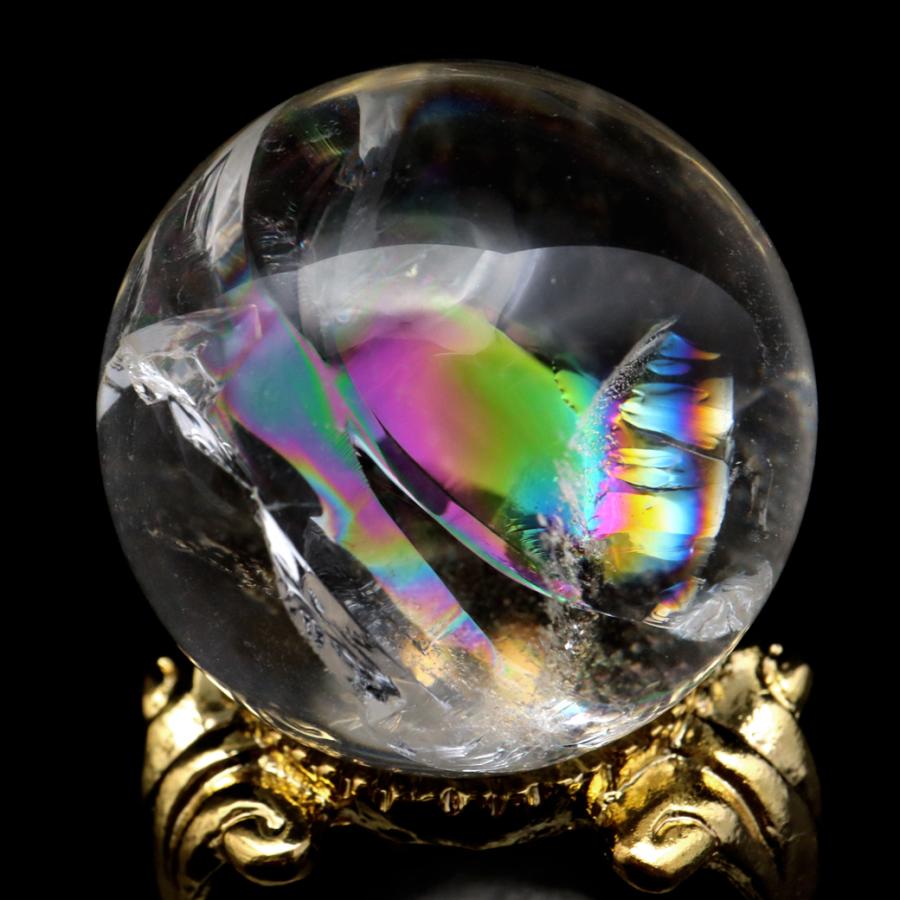 GOLD STONE アイリスクォーツ 丸玉 水晶 虹入り AA 天然 直径約29mm