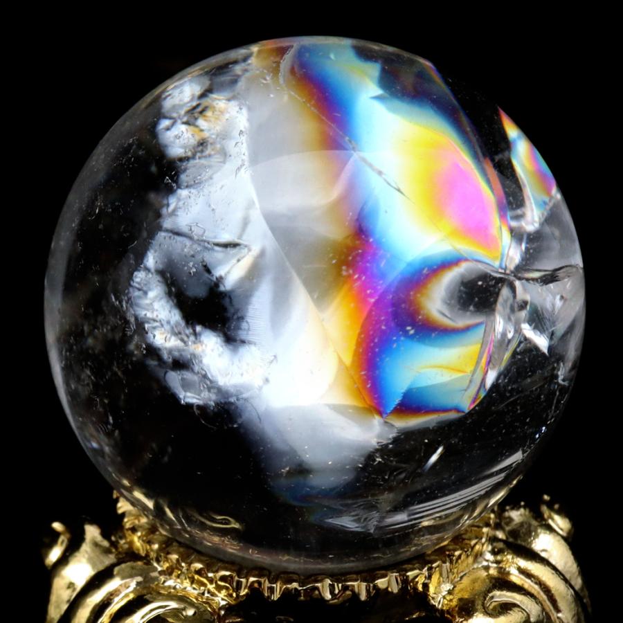 天然石　アイリス水晶玉　七星陣　虹入り　台座付き(大)他2点 GOLD STONE アイリスクォーツ 丸玉 水晶 虹入り AA 天然 直径約28mm