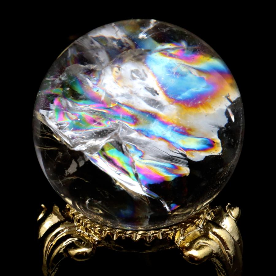 GOLD STONE アイリスクォーツ 丸玉 水晶 虹入り AA 天然 直径約30mm 