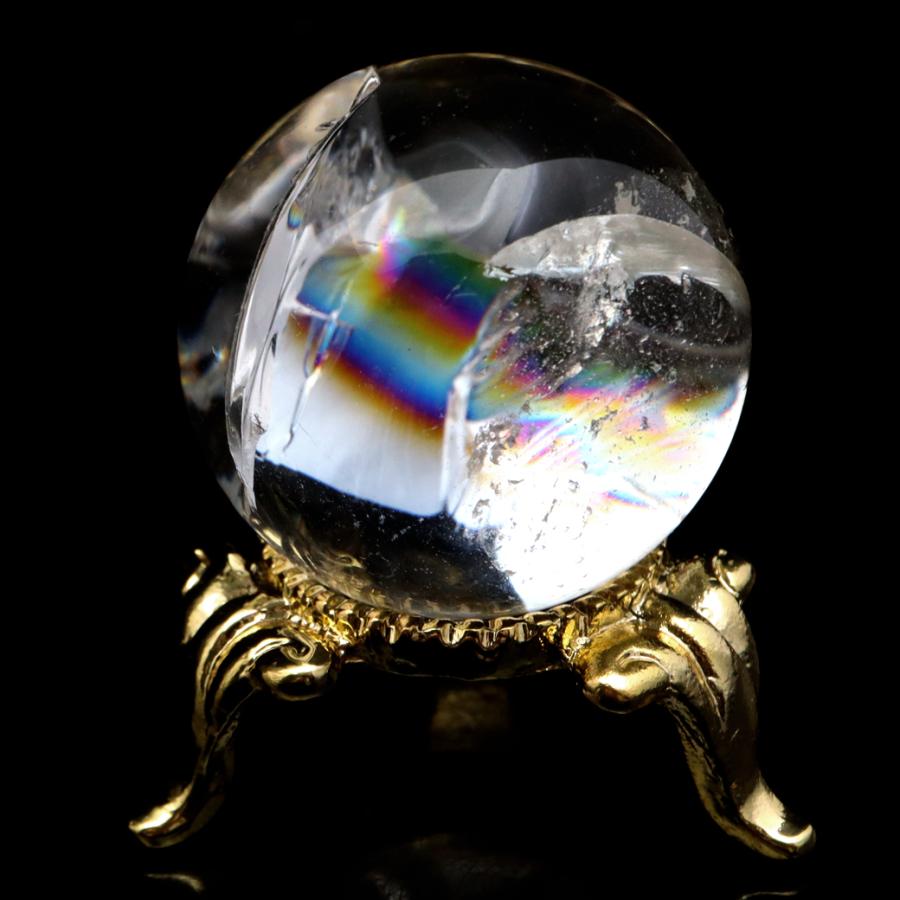 GOLD STONE アイリスクォーツ 丸玉 水晶 虹入り AA 天然 直径約28mm