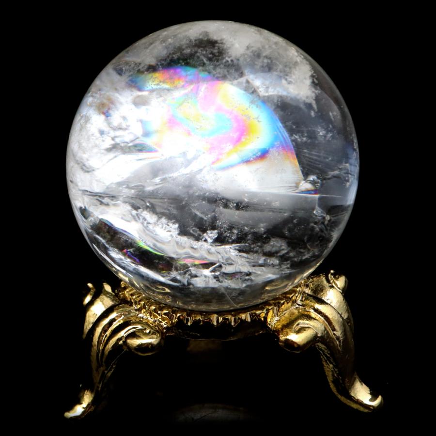 ヒマラヤ水晶　特大　レインボー有り　丸玉　パワーストーン　台座付き GOLD STONE アイリスクォーツ 丸玉 水晶 虹入り AA 天然 直径約31mm