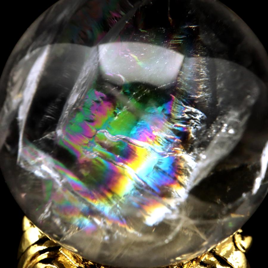 GOLD STONE アイリスクォーツ 丸玉 水晶 虹入り AA 天然 直径約33mm 