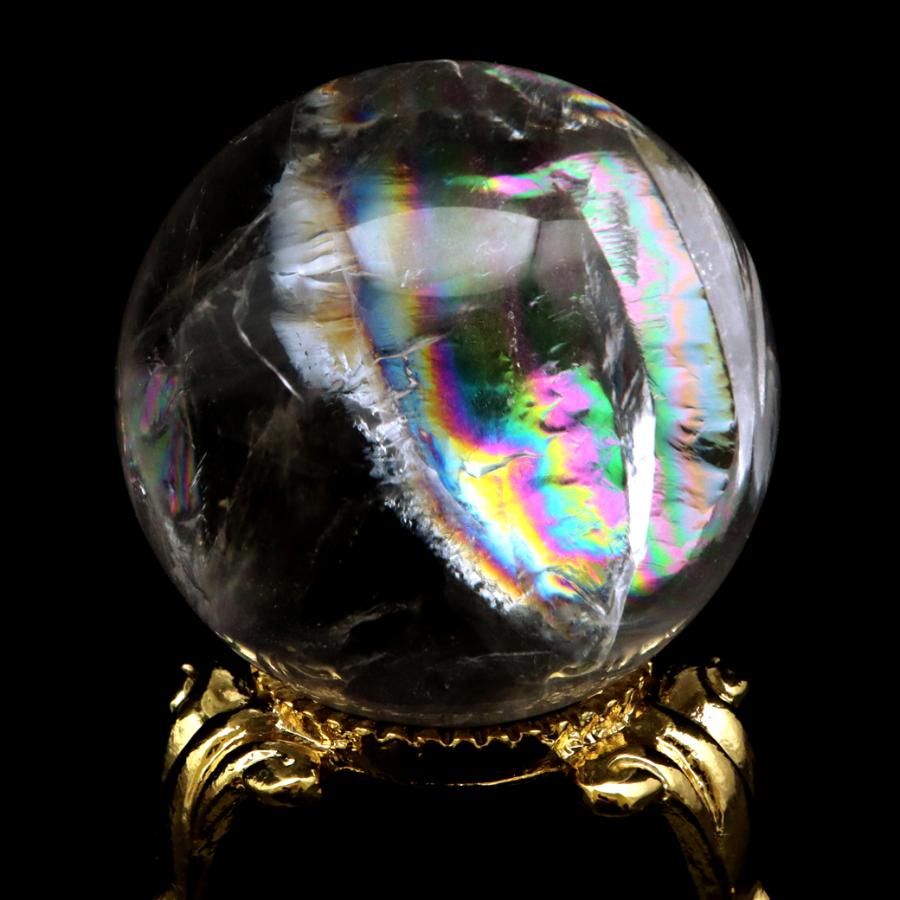 GOLD STONE アイリスクォーツ 丸玉 水晶 虹入り AA 天然 直径約33mm 