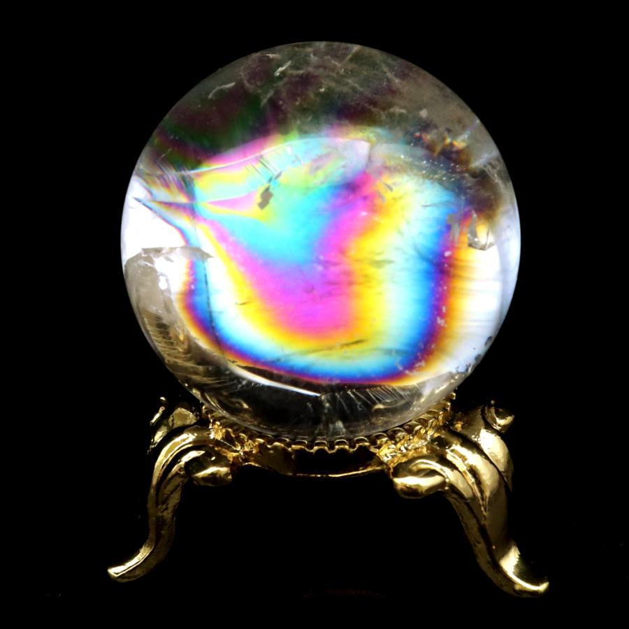 GOLD STONE アイリスクォーツ 丸玉 水晶 虹入り AA 天然 直径約31mm 