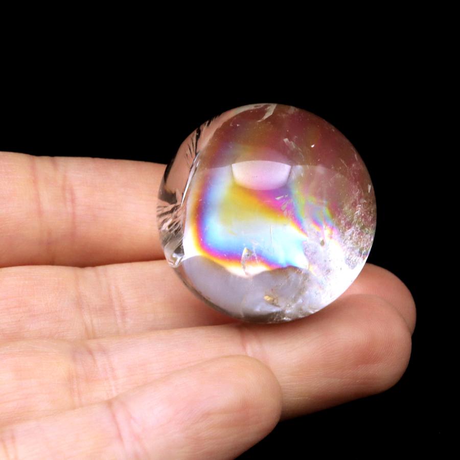 アイリスクォーツ 丸玉 水晶 虹入り AA 天然 直径約31mm 台座付き