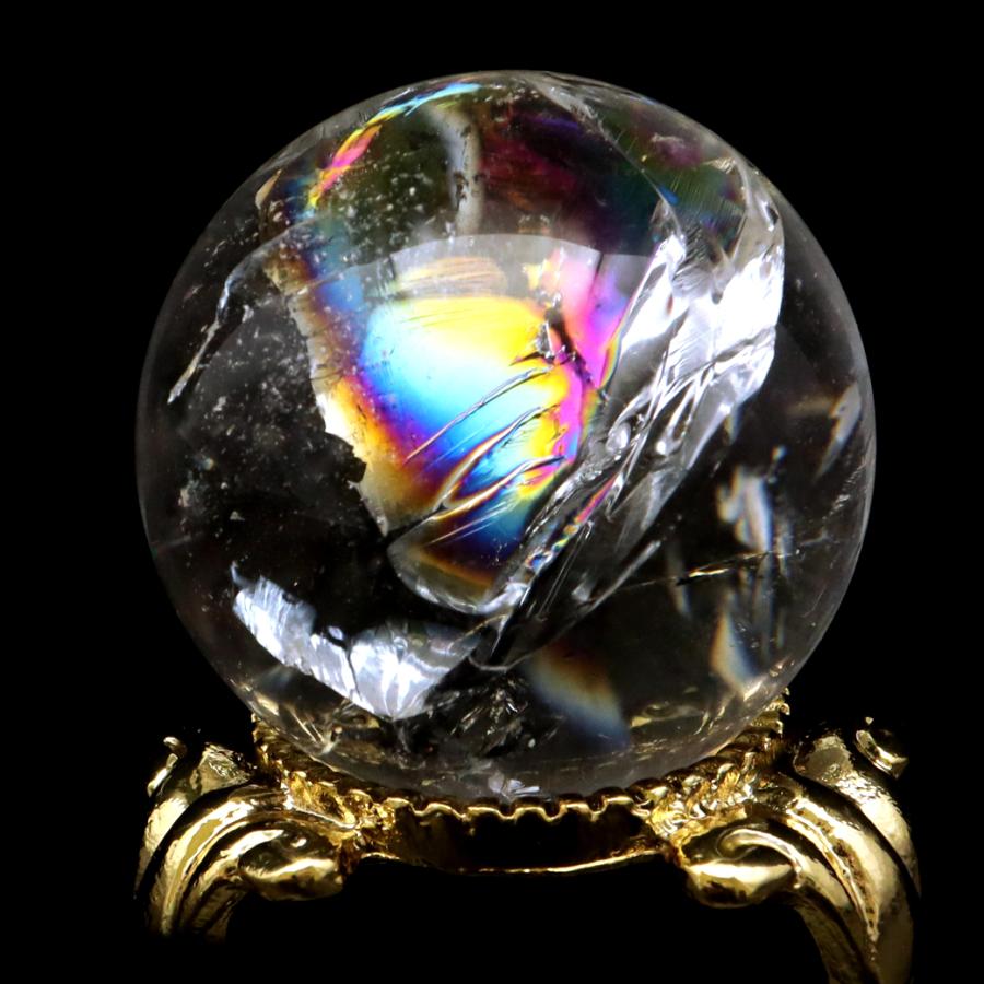 GOLD STONE アイリスクォーツ 丸玉 水晶 虹入り AA 天然 直径約