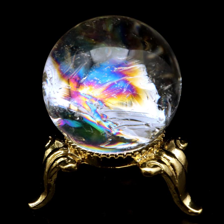 GOLD STONE アイリスクォーツ 丸玉 水晶 虹入り AA 天然 直径約28mm
