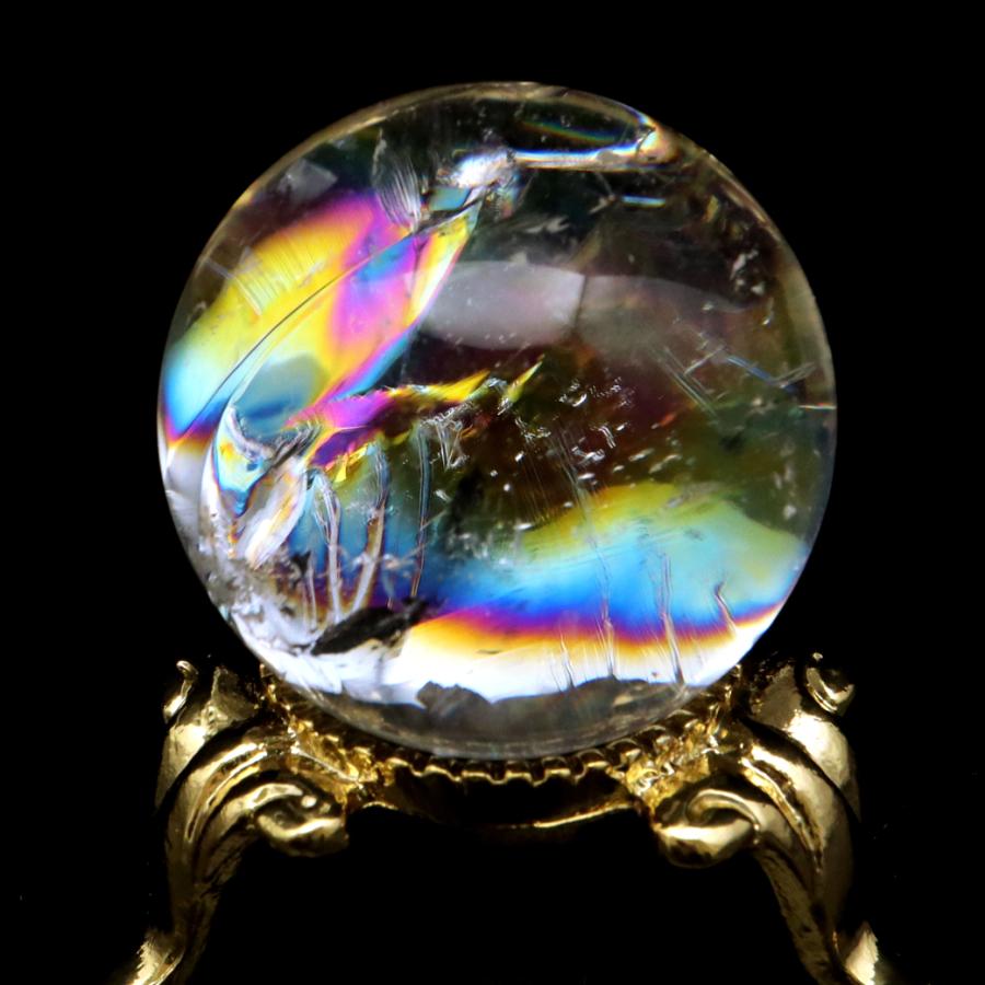 GOLD STONE アイリスクォーツ 丸玉 水晶 虹入り AA 天然 直径約28mm