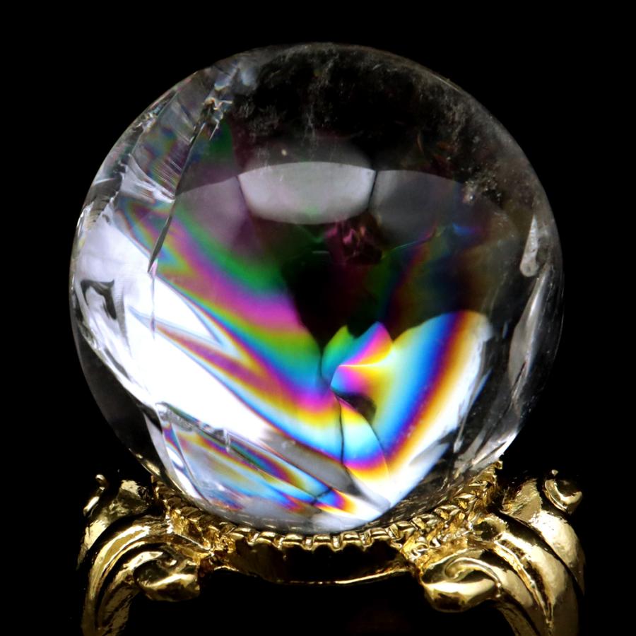 GOLD STONE アイリスクォーツ 丸玉 水晶 虹入り AA 天然 直径約
