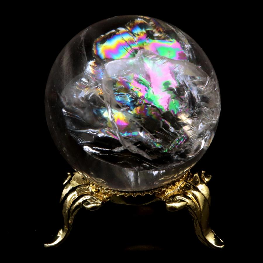 GOLD STONE アイリスクォーツ 丸玉 水晶 虹入り AA 天然 直径約34mm 