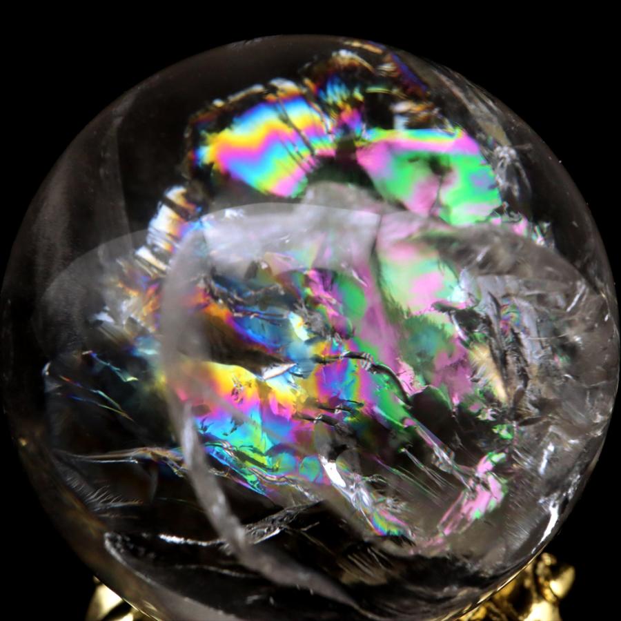 GOLD STONE アイリスクォーツ 丸玉 水晶 虹入り AA 天然 直径約34mm 